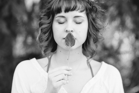 portrait of girl with leaf