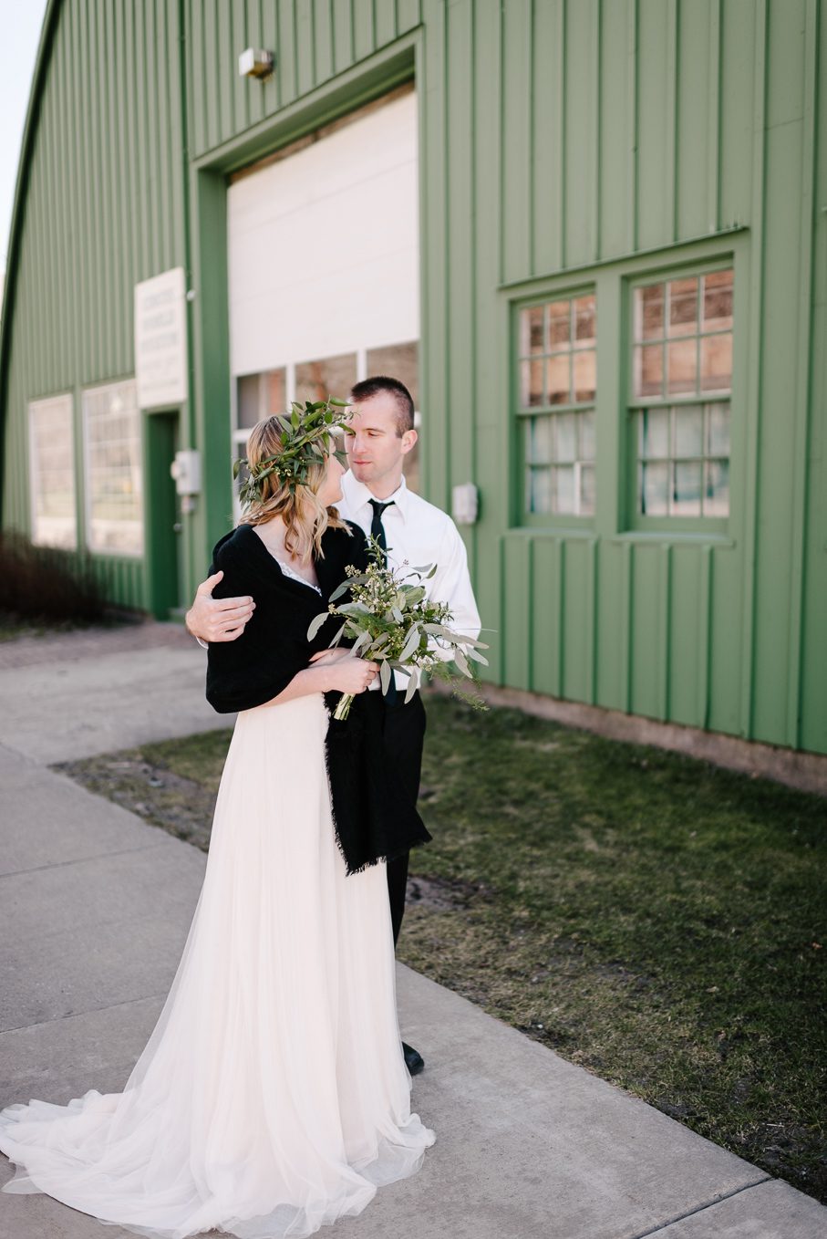 wedding couple on water street in baraboo