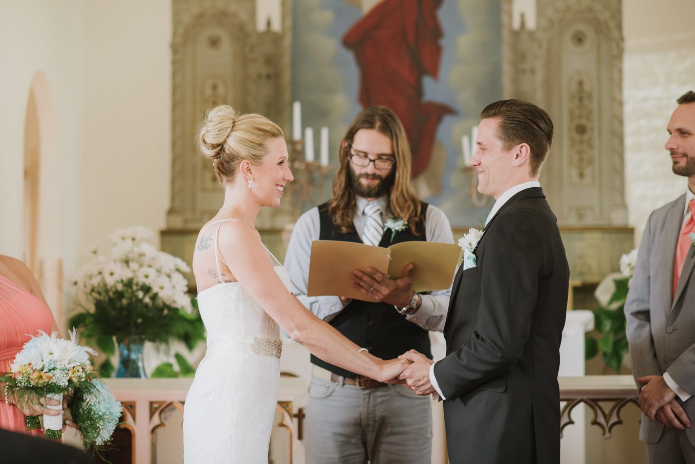 Wedding ceremony at Country Bluff Wedding Chapel outside of Baraboo.