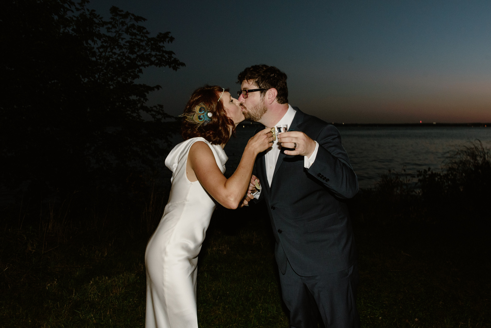Night photos of wedding couple at Oblrich Park wedding