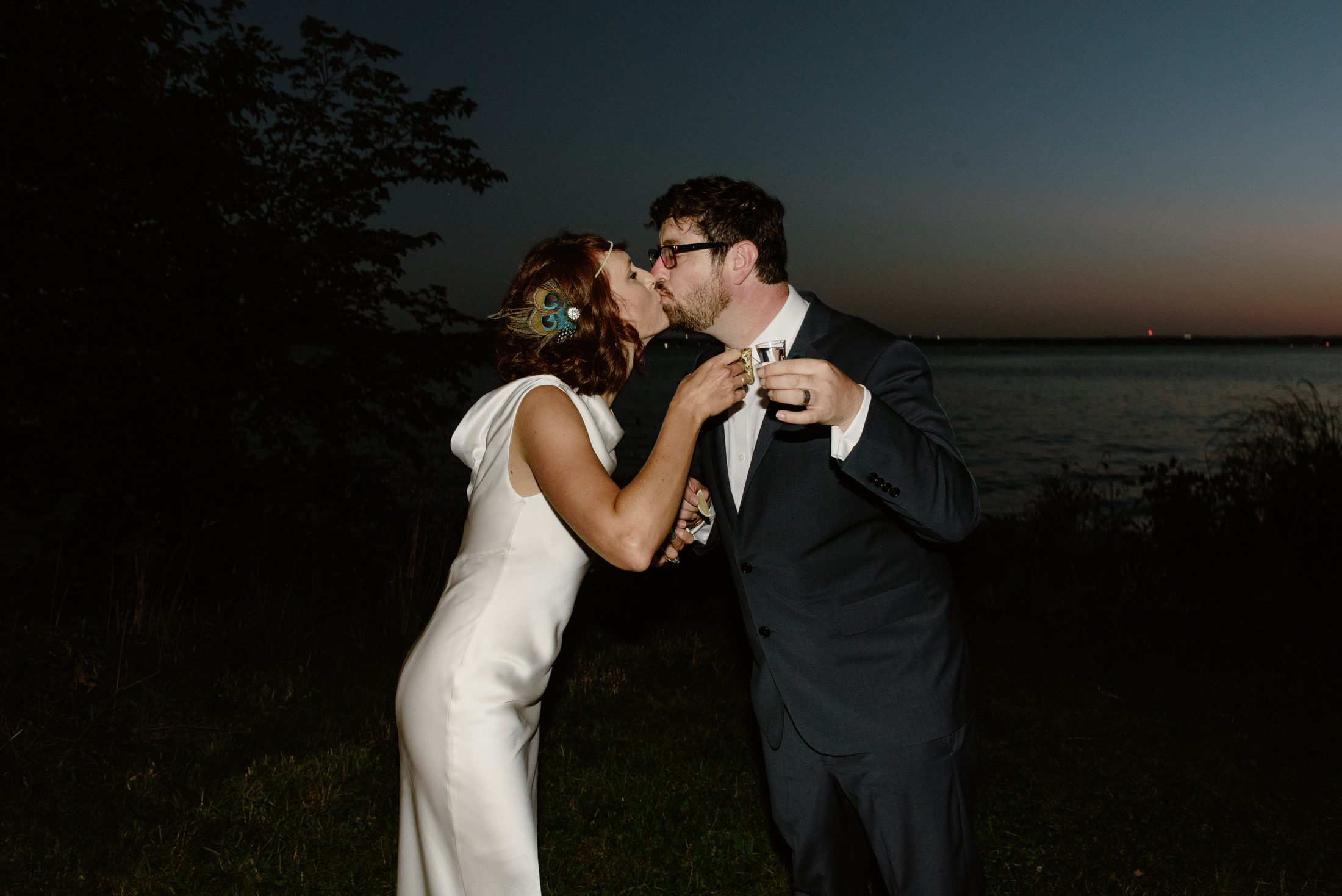 Night photos of wedding couple at Oblrich Park wedding