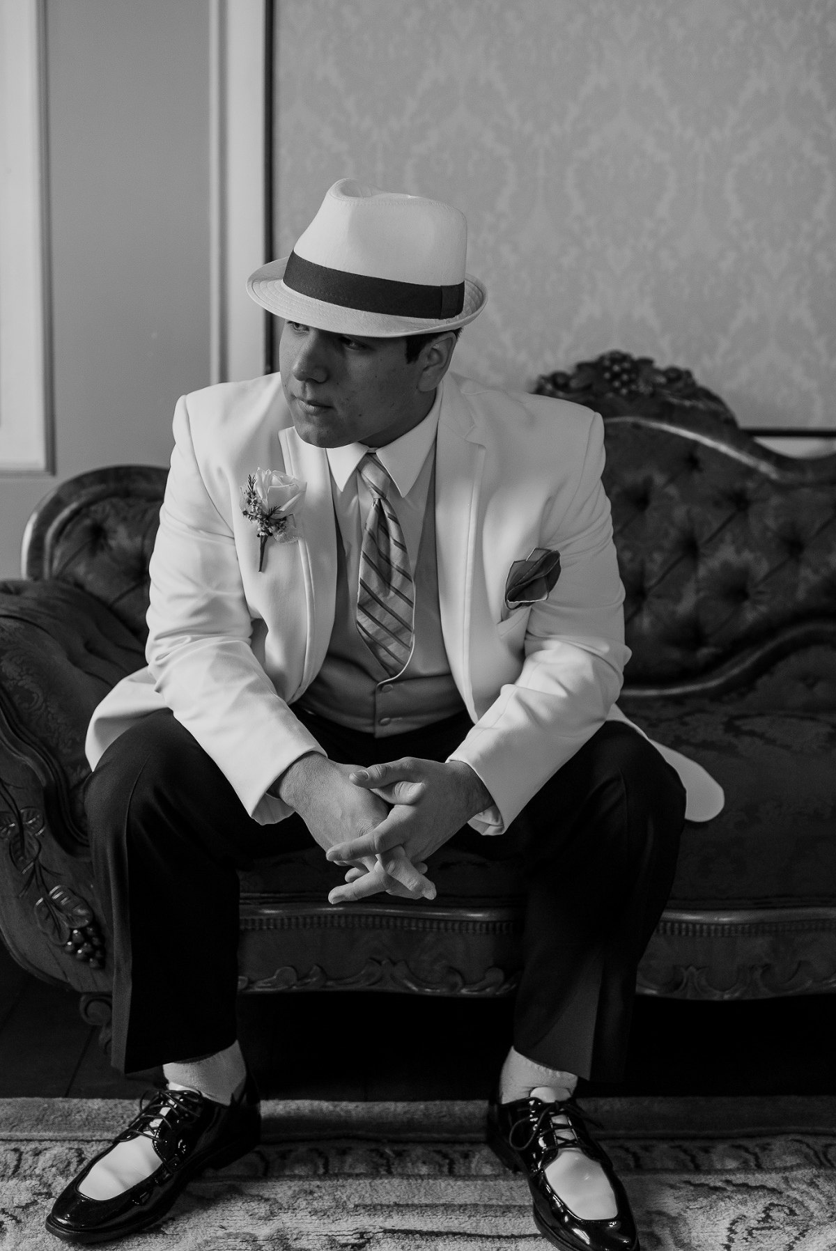 Black and white portrait in Al Ringling Mansion
