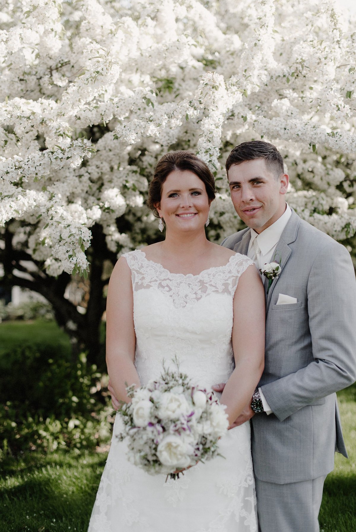Baraboo Spring Wedding with blooming tress