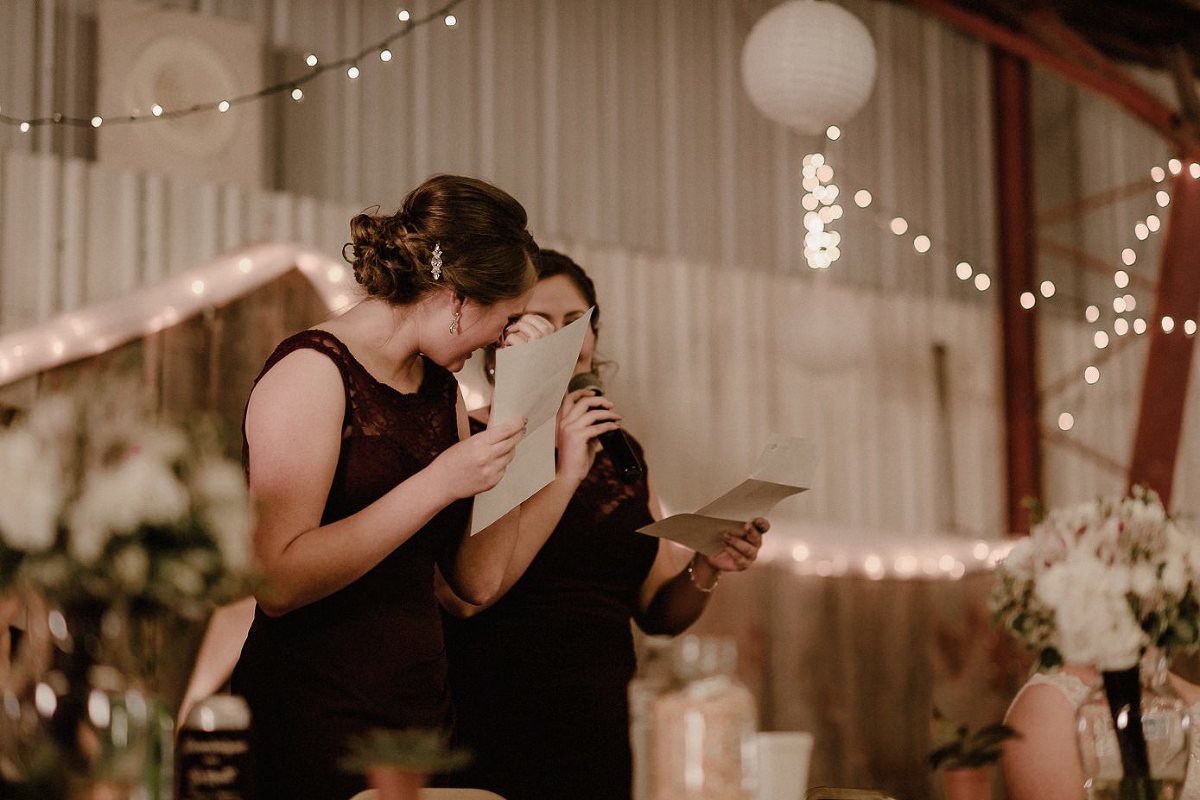 Bridesmaid sheds a tear during her speech