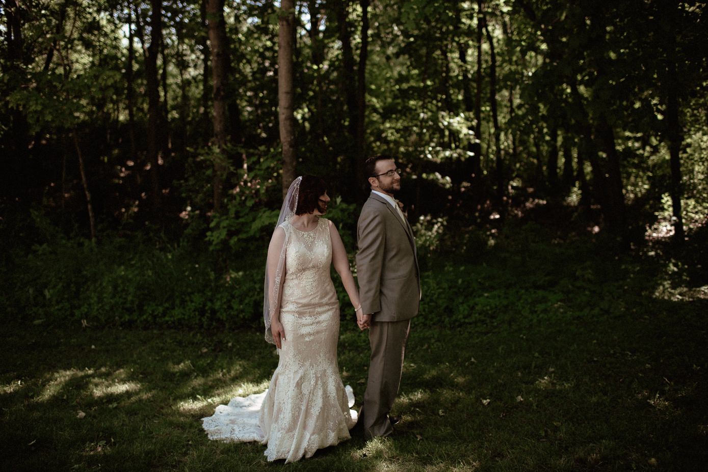 Couple back to back during first look