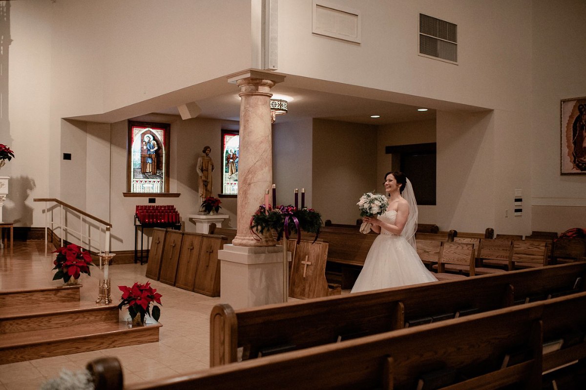 Bride approaching groom for first look
