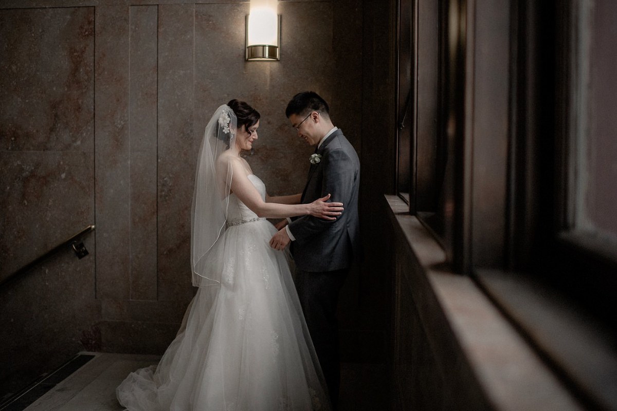 Bride admiring her groom