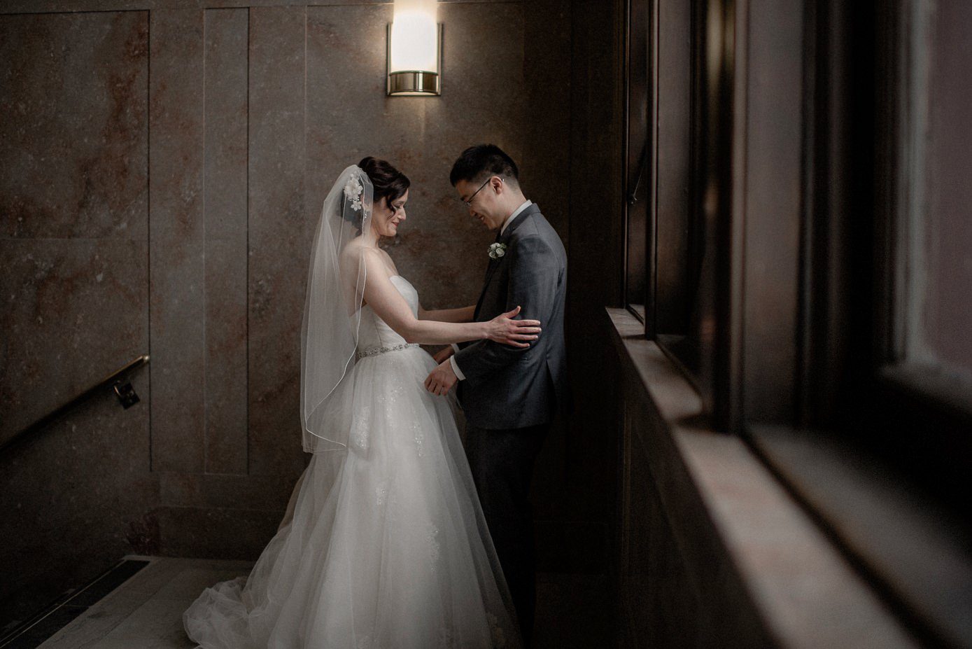 Bride admiring her groom