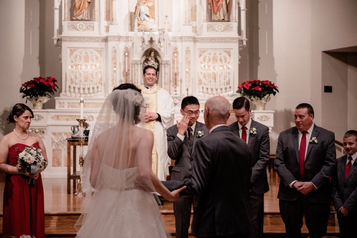 Groom seeing his bride for the first time
