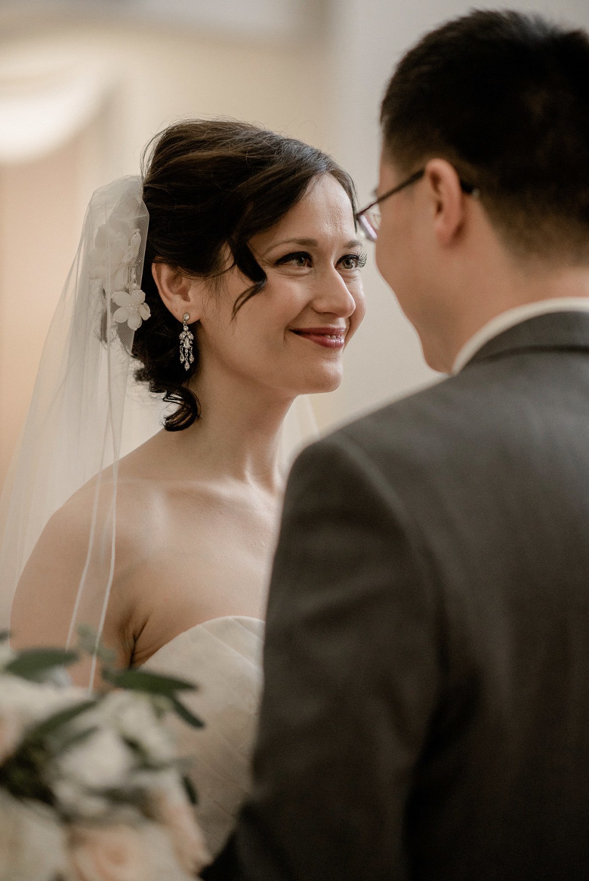 Wisconsin bride looking at her groom