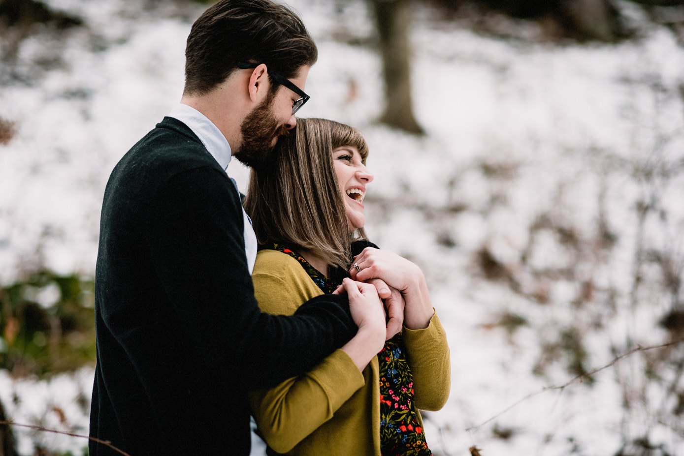 Couple laughing at Wisconsin Dells engagement session