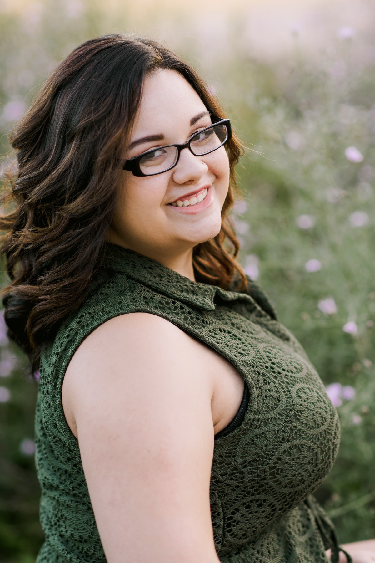 Senior pictures in Lodi WI in field with purple flowers