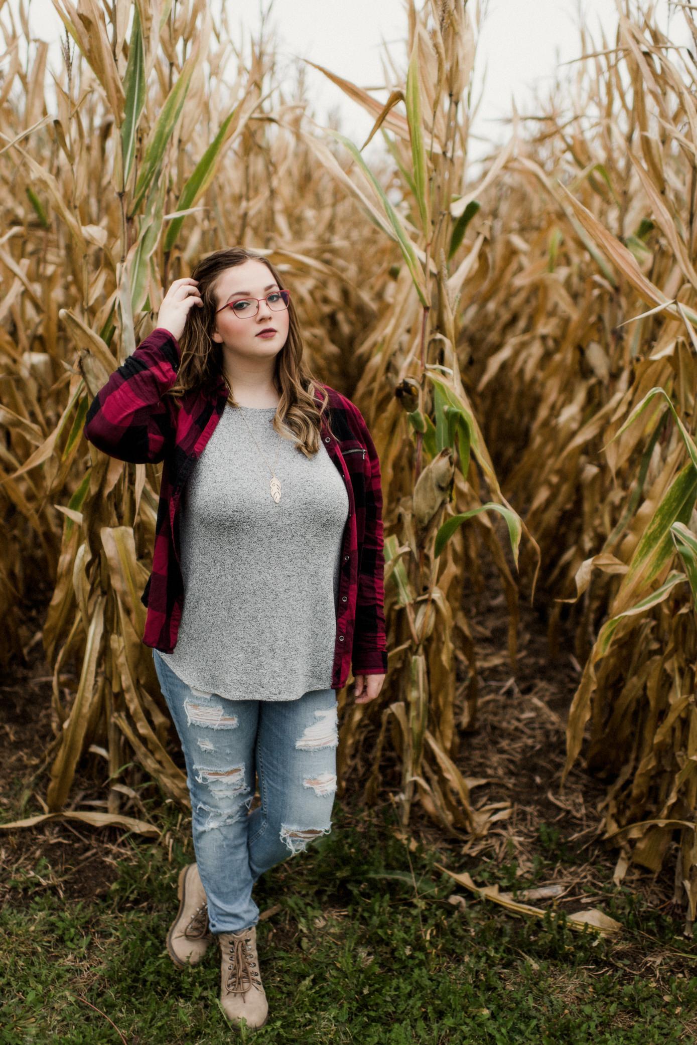 Wisconsin fall senior photos in cornfield