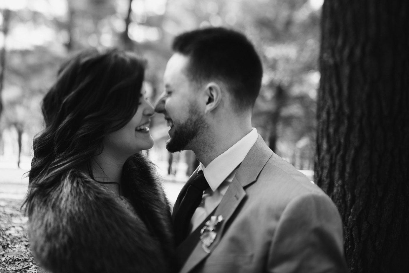 Black and white bride and groom portraits.