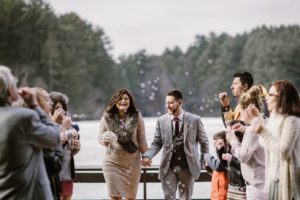 Bubbles at couple's wedding at Mirror Lake.