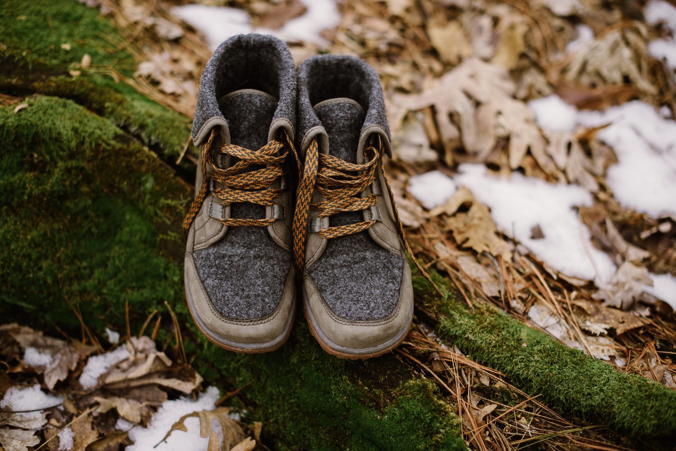 Bride's chaco boots for winter Wisconsin elopement