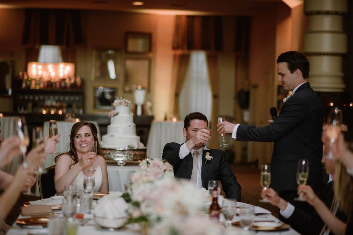 Wedding party toasts at the Grain Exchange