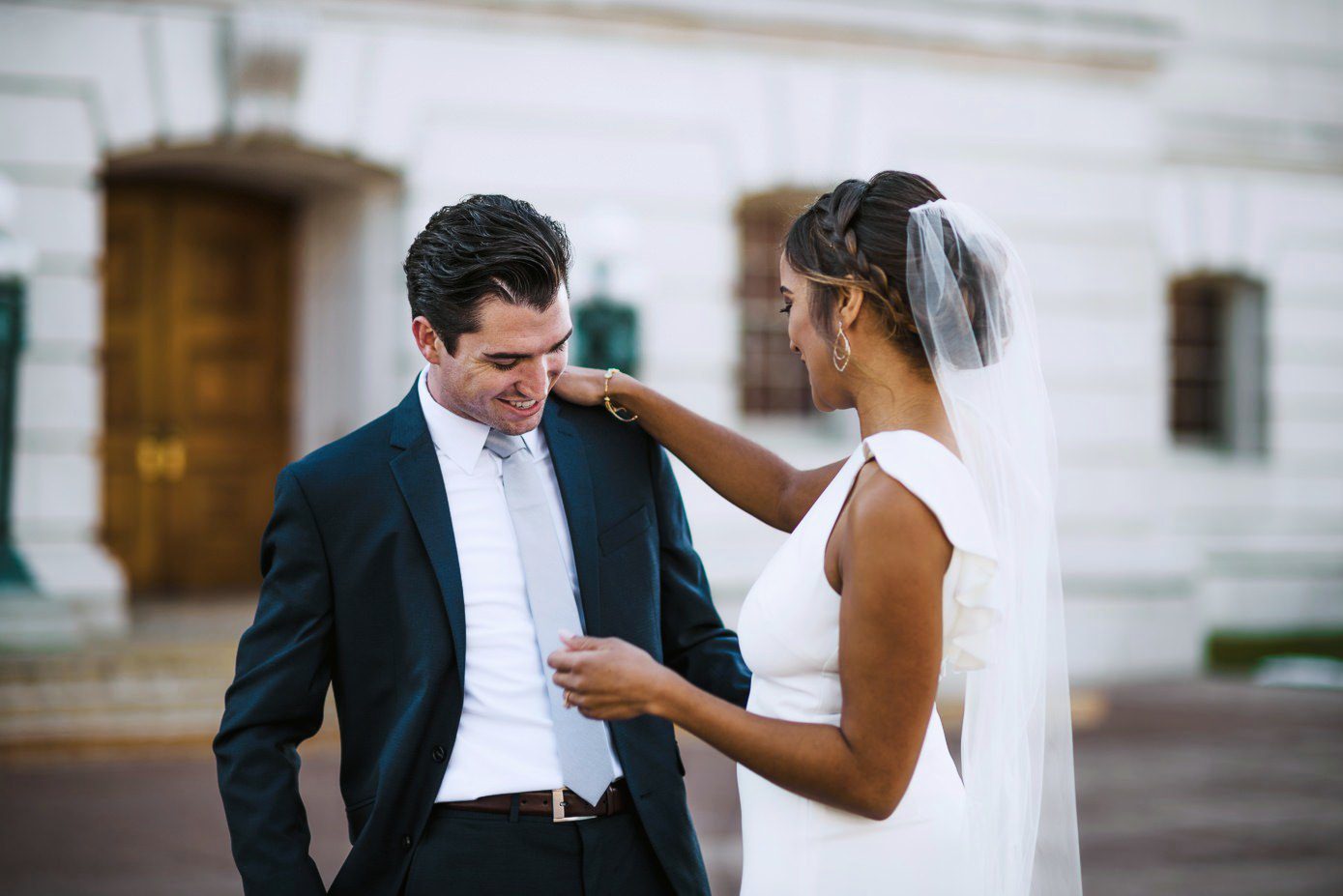Bride and groom first look at Madison Capital
