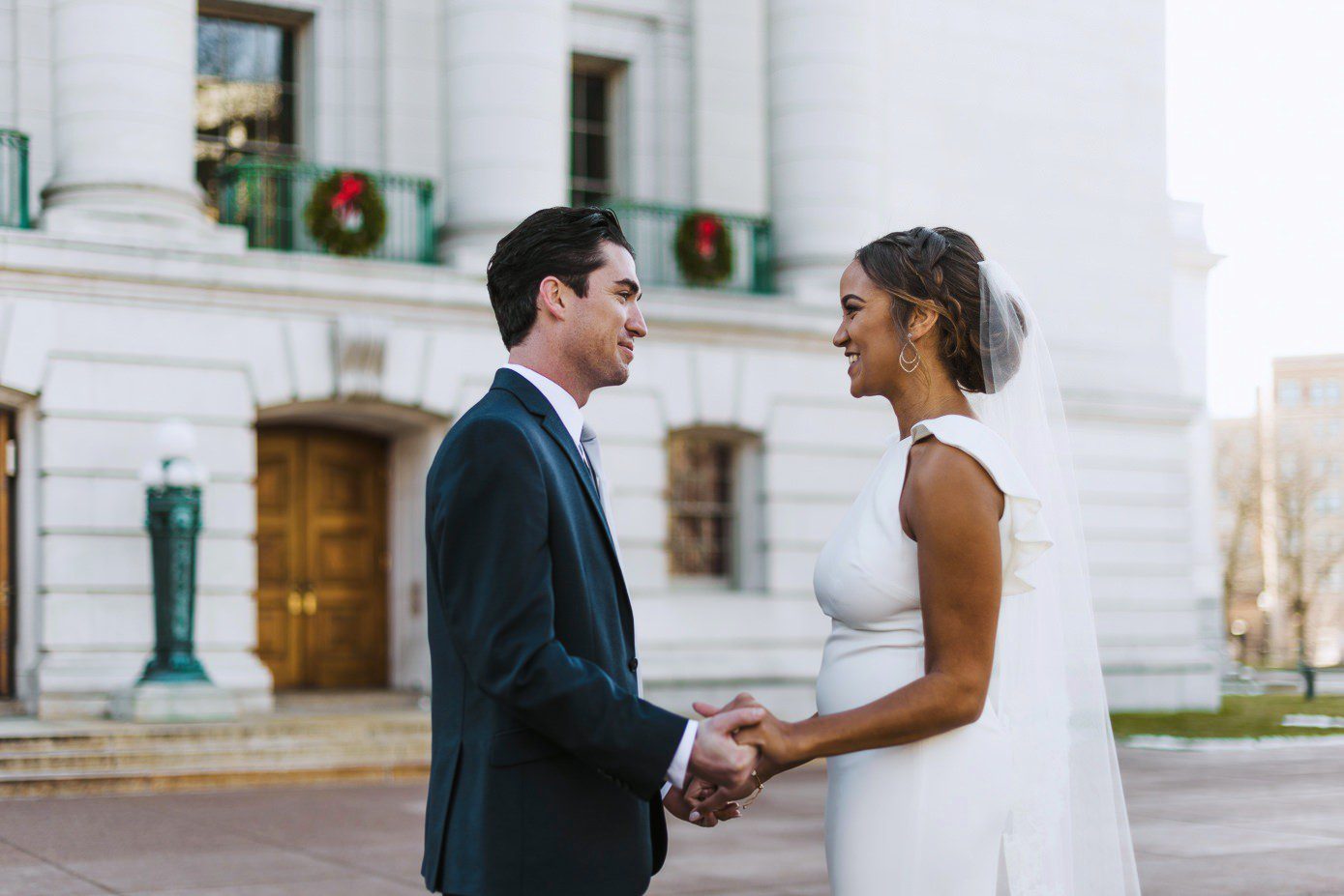 Bride and groom first look at Madison Capital