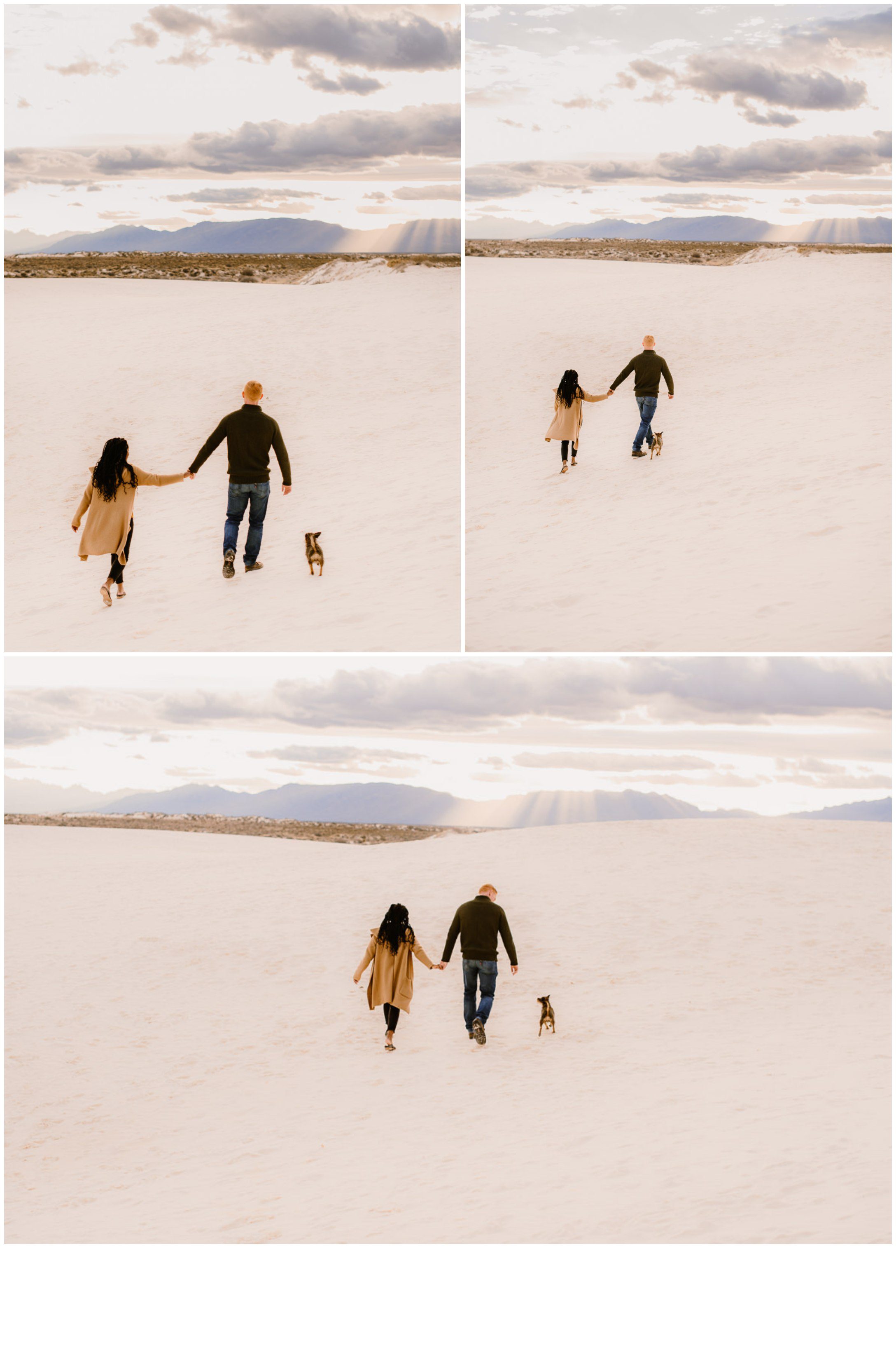 Couple running during White Sands engagement session