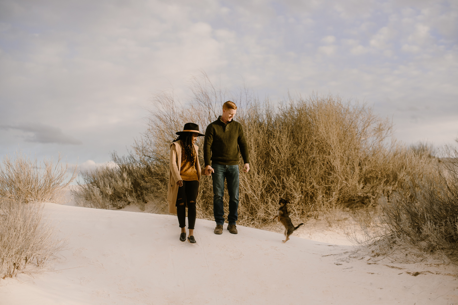 White Sands engagement session with dog