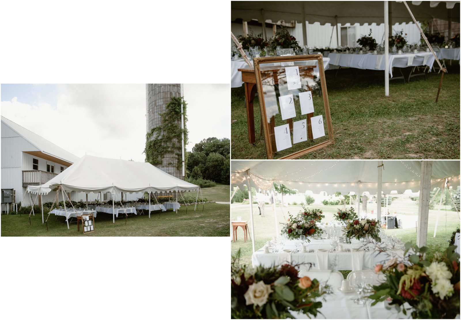 Backyard wedding reception details.