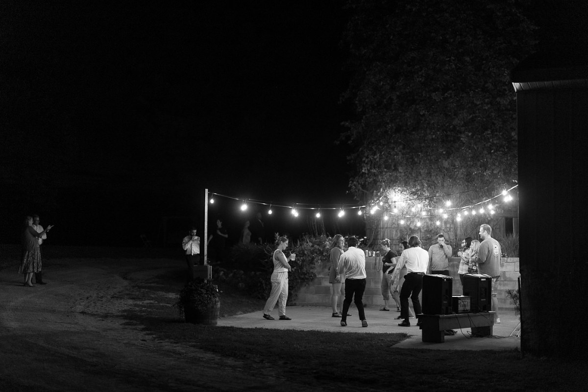 Backyard wedding dance at night