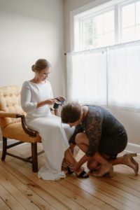 Wisconsin bride wearing wedding gown from Blue Sky Bridal in Portland