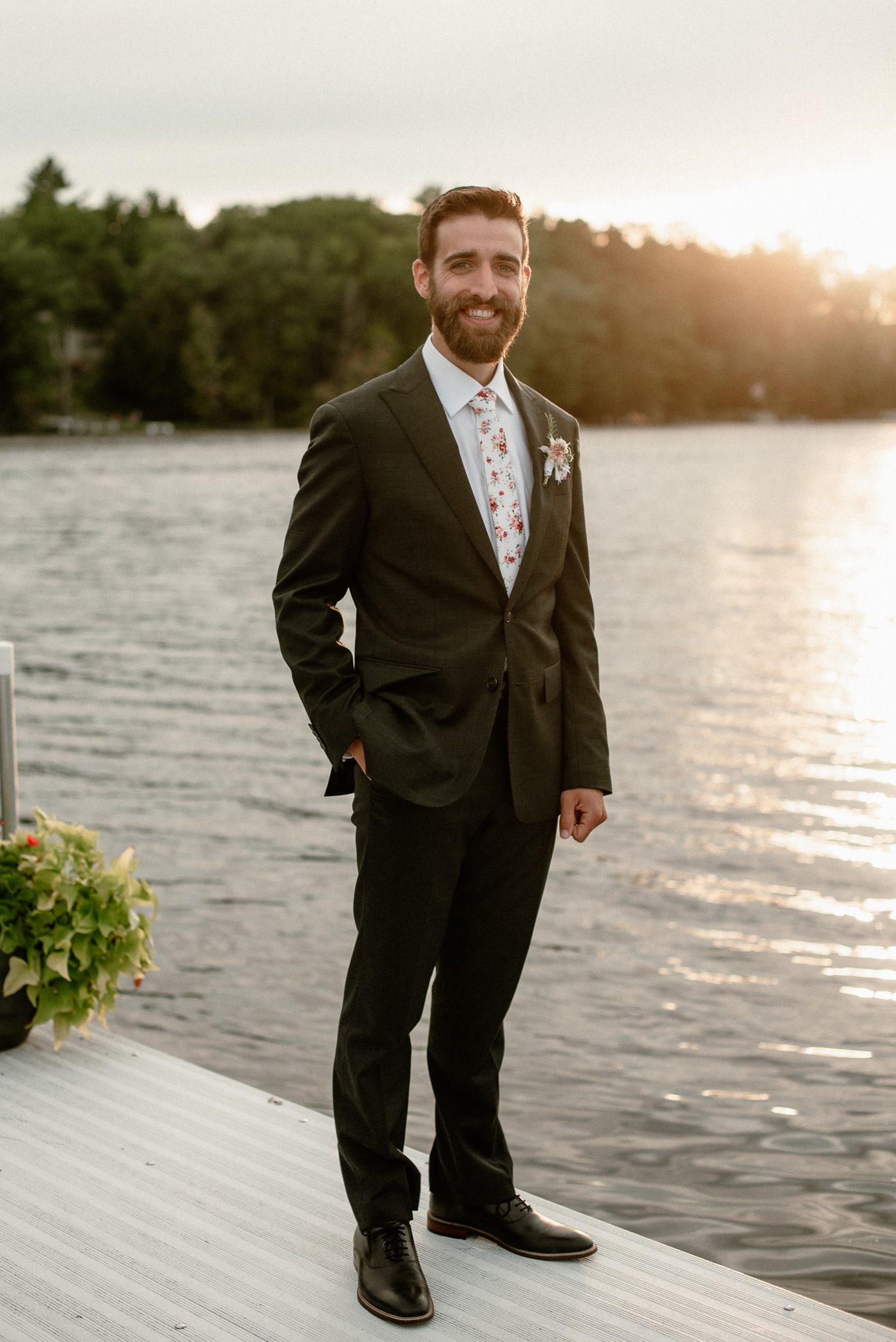Groom photo at sunset