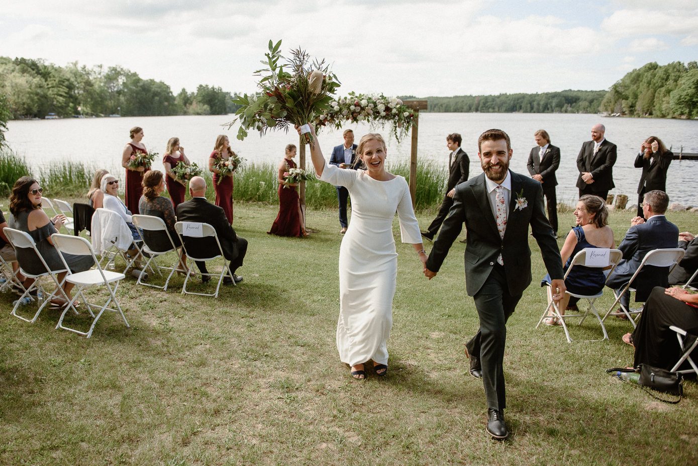 Bride and groom celebrating after ceremony