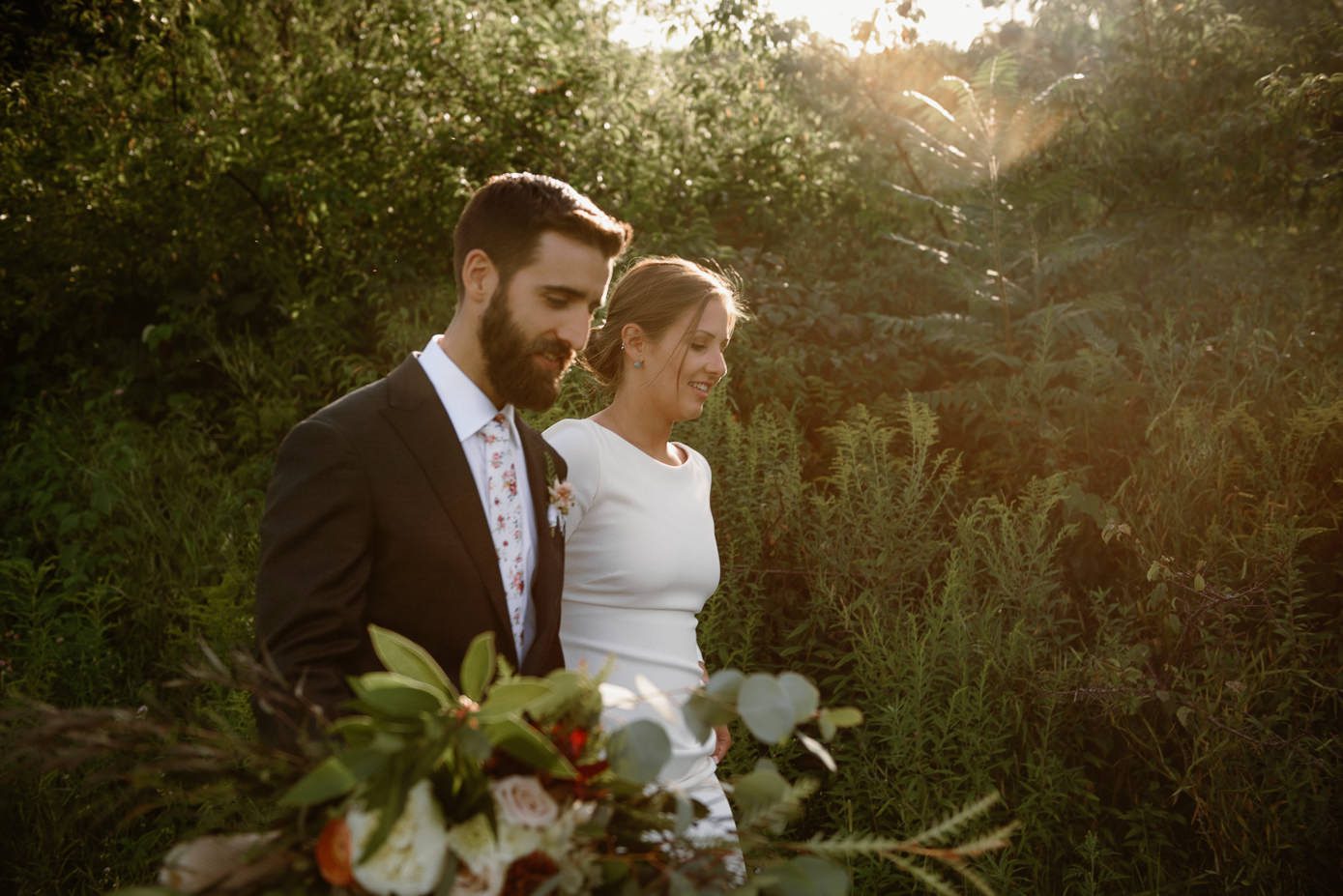 Bride and groom evening portraits