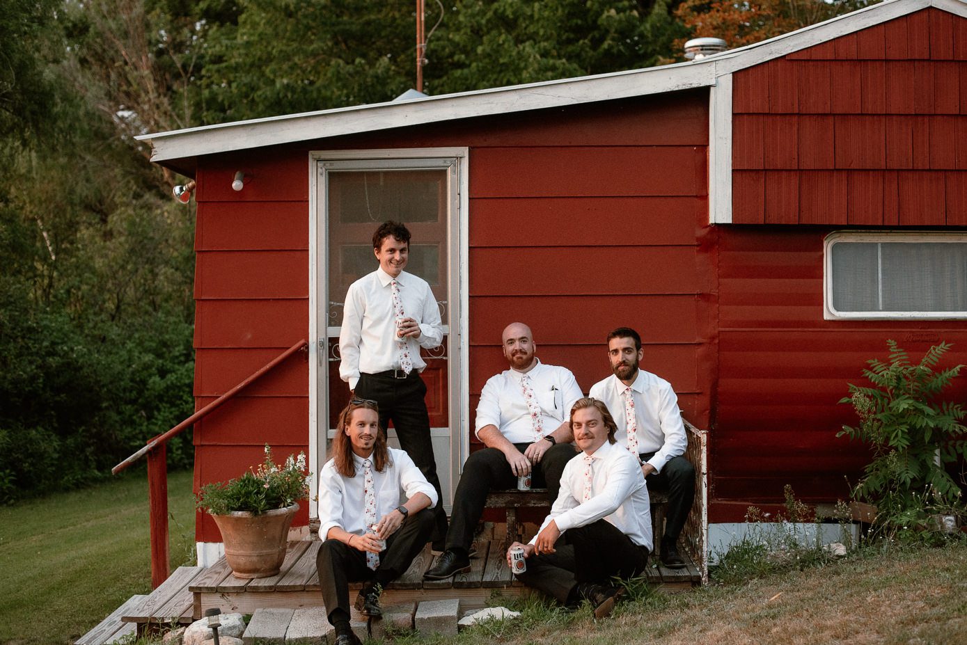 Groomsmen at outdoor wedding.