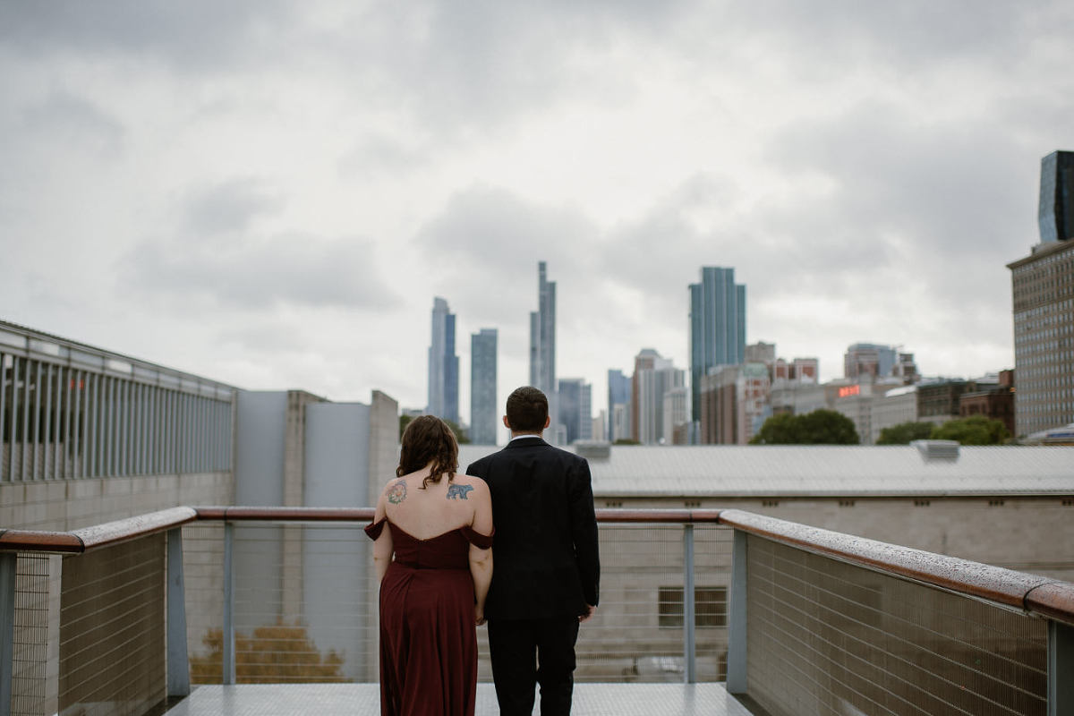 Engagement photo with Chicago skyline