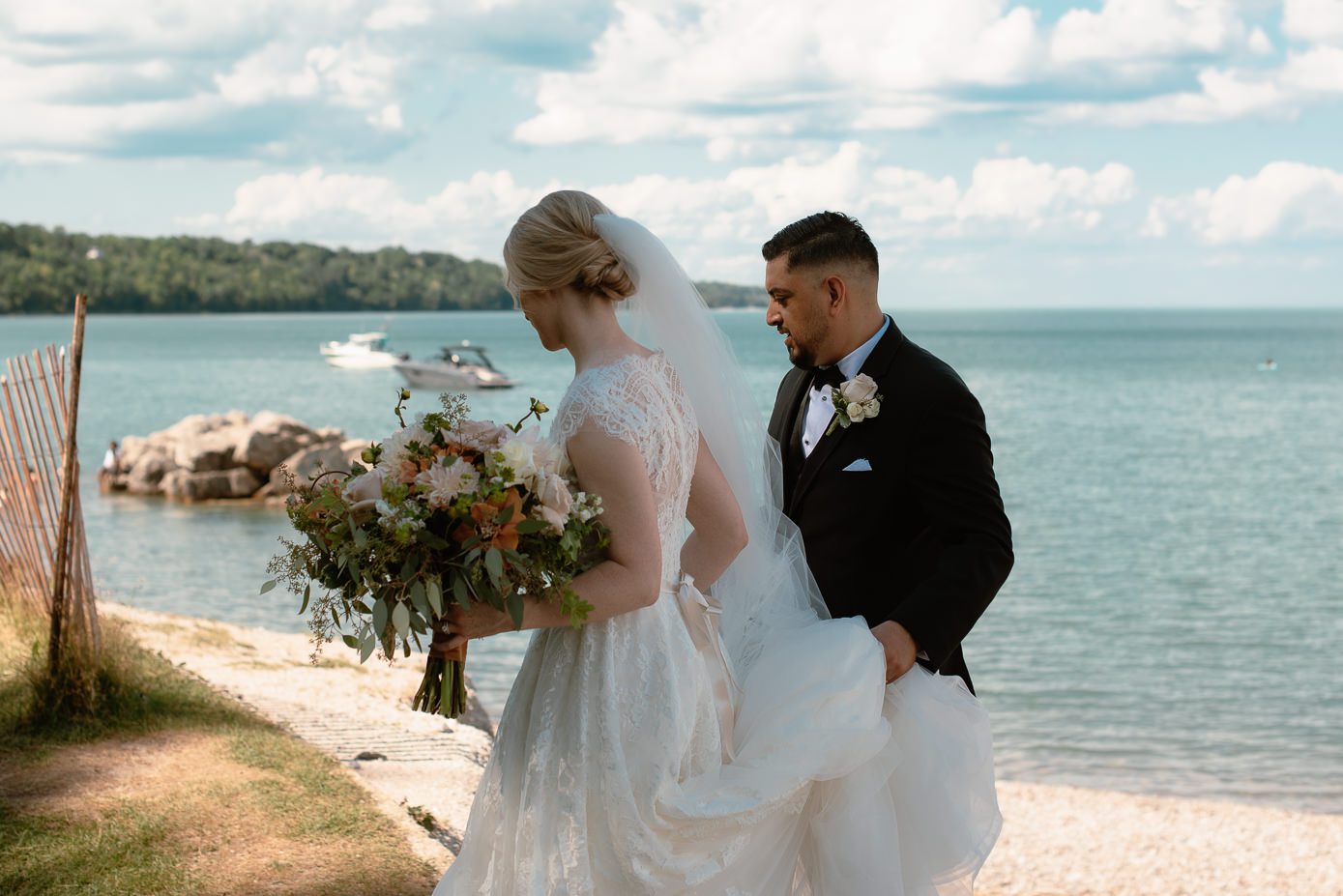 lake michigan documentary style beach wedding