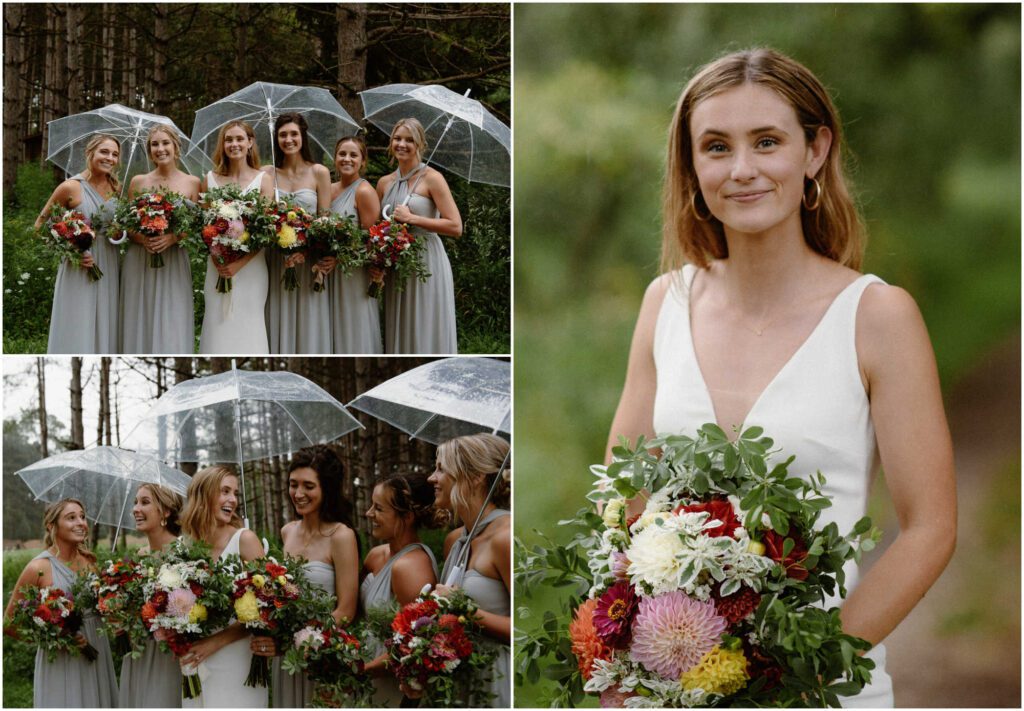 Bridesmaid photos with clear umbrellas at Gordon Bubolz