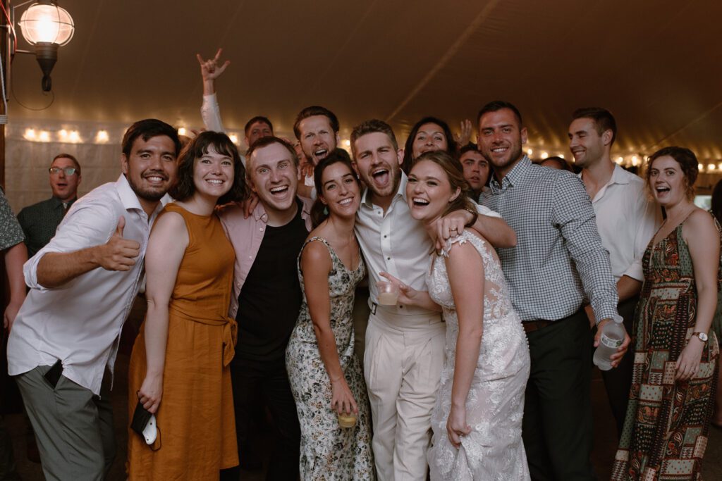 wedding guests on dancefloor at camp wandawega wedding