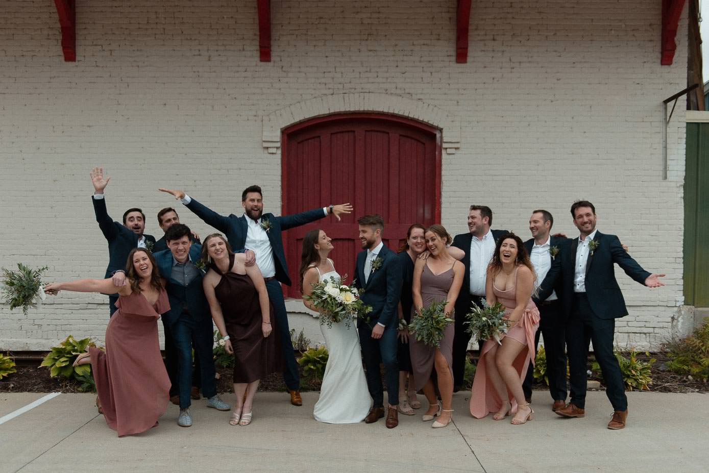 relaxed bridal party photos at The Lageret wedding venue