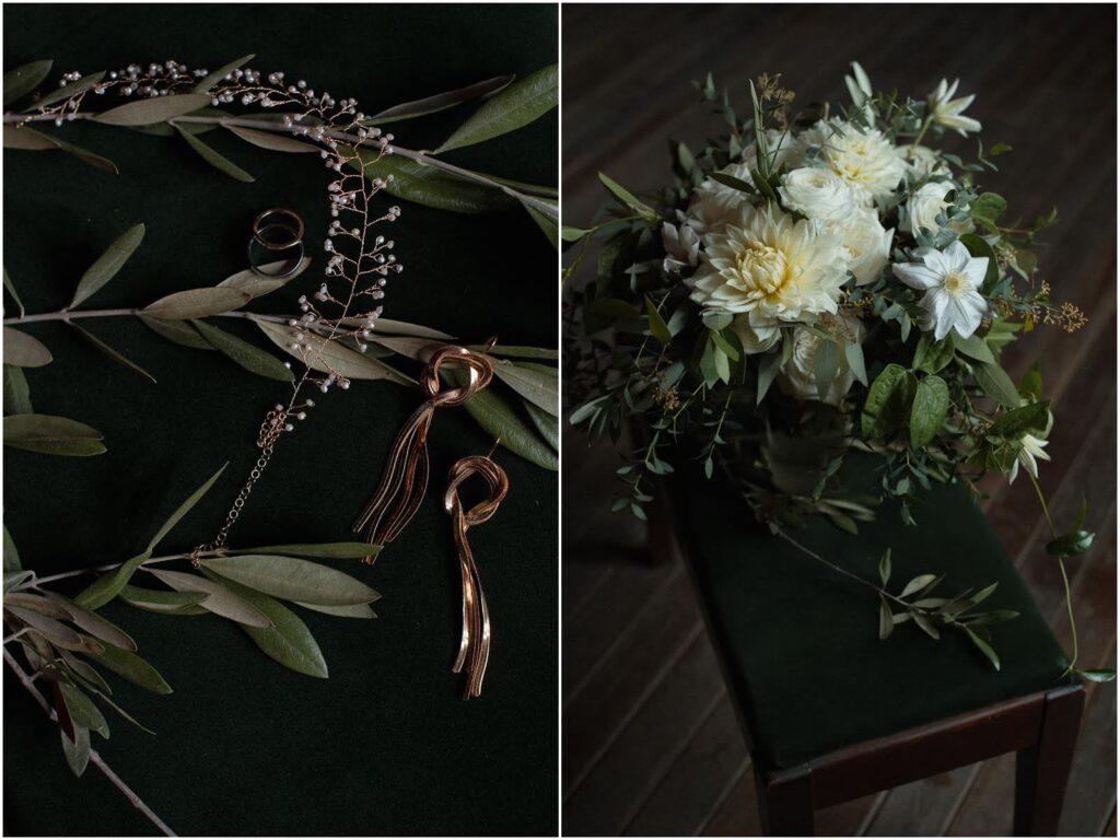 Bride's wedding details and bouquet by Flora Designs by Jamae