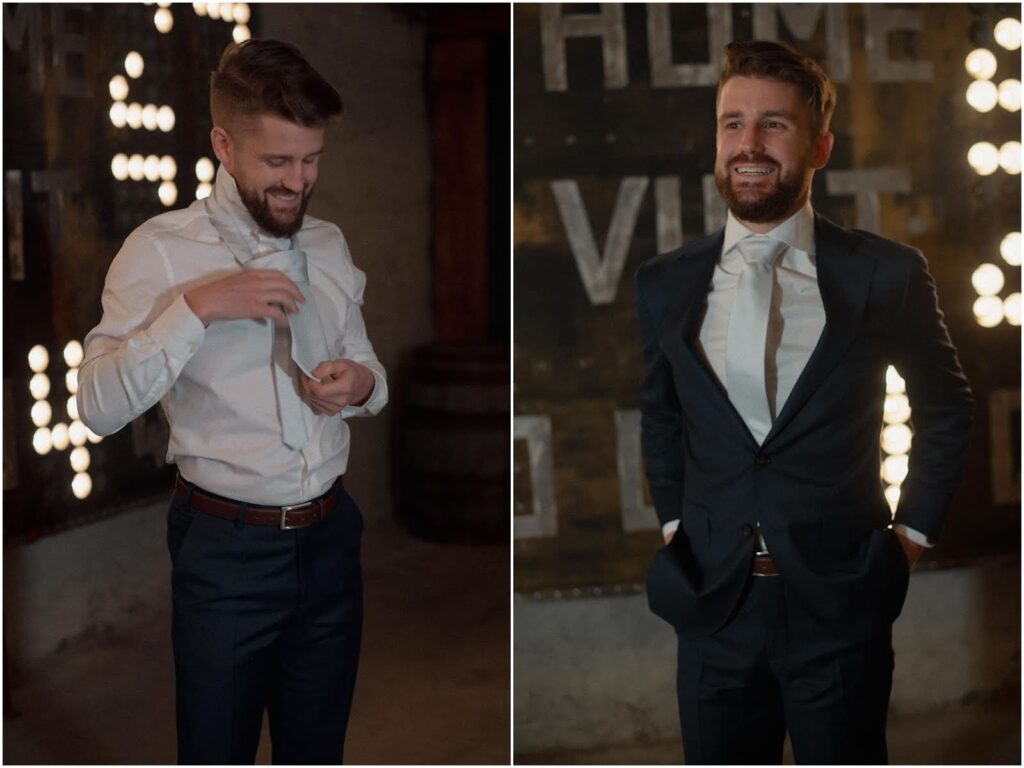 Groom getting ready in the McKay Room at The Lageret